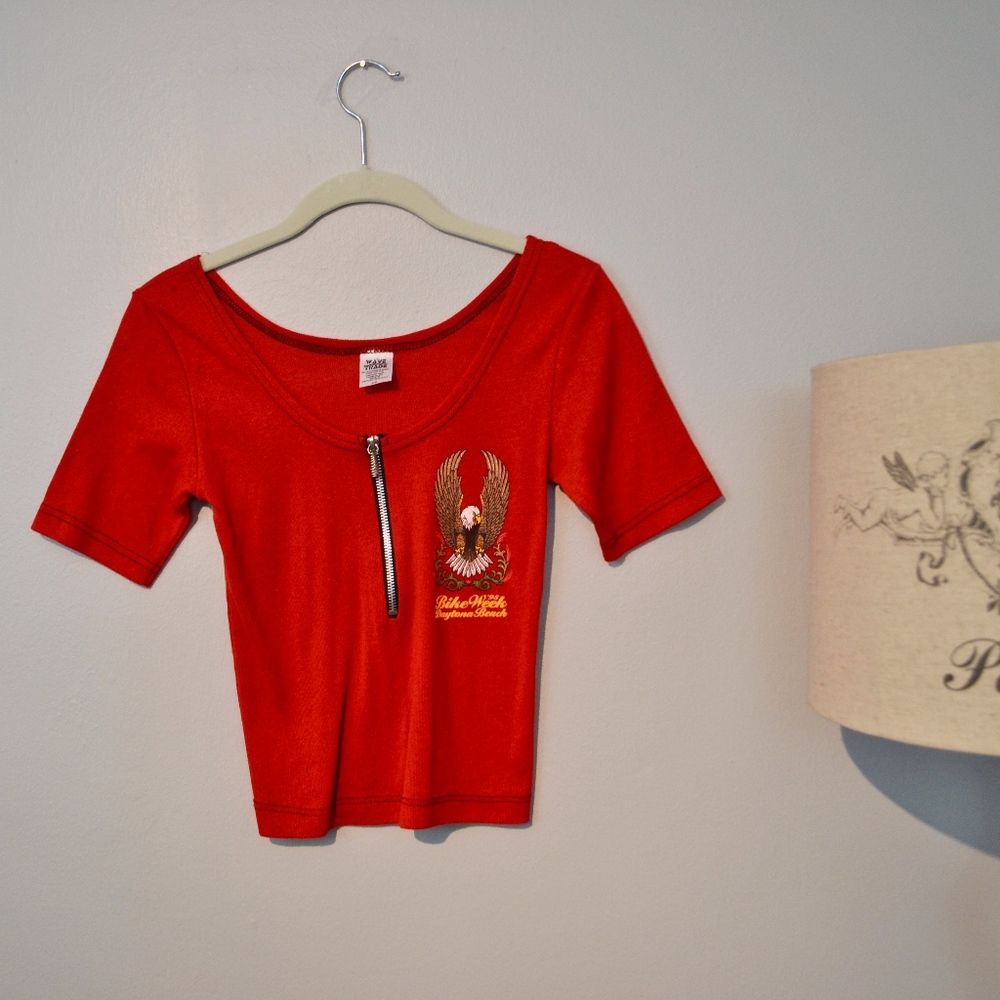 Vintage 98' biker red top/crop top